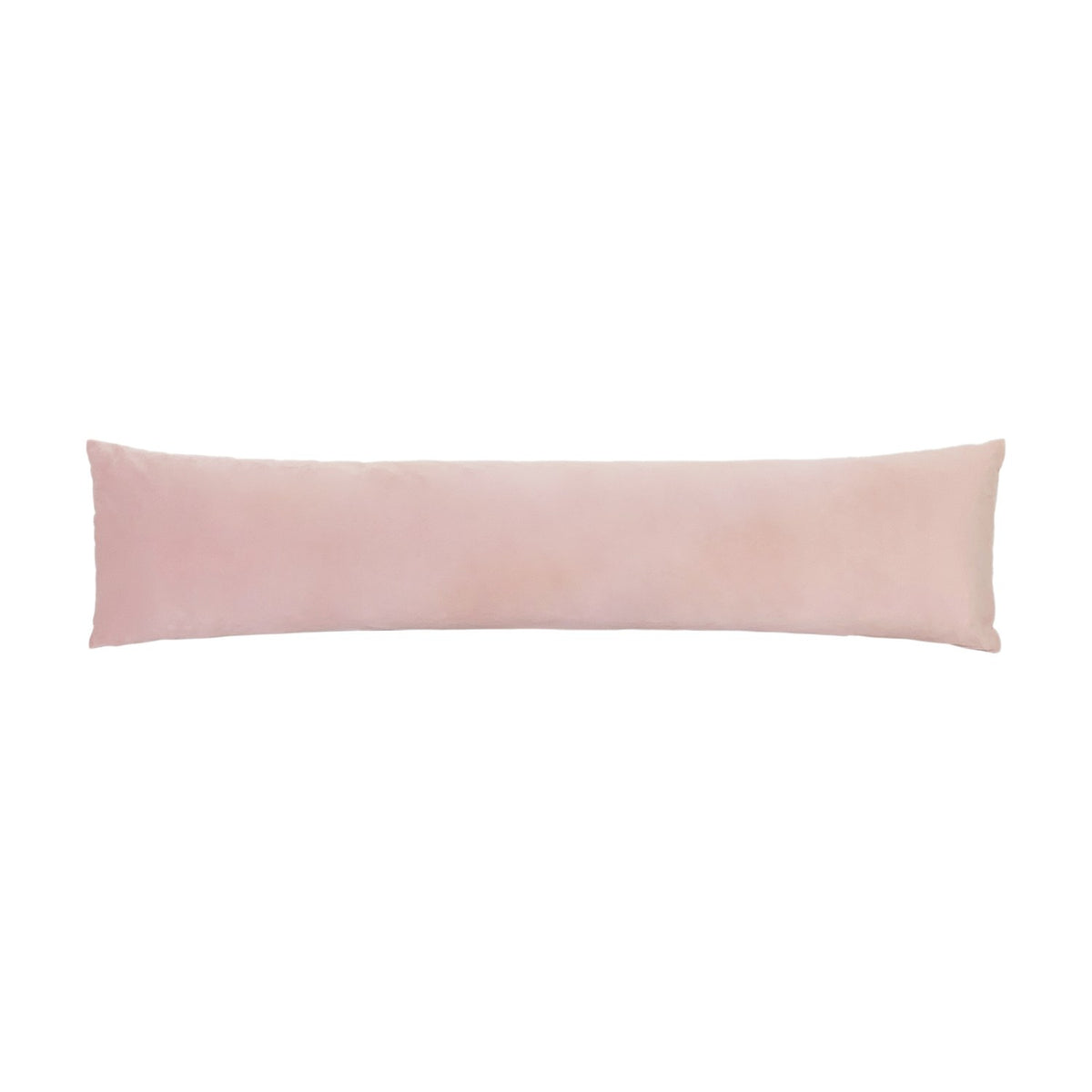 Opulence Plain Velvet Draught Excluder in Powder pink, a long bolster-shaped cushion with a smooth velvet pile and plain edging, shown on a white background.