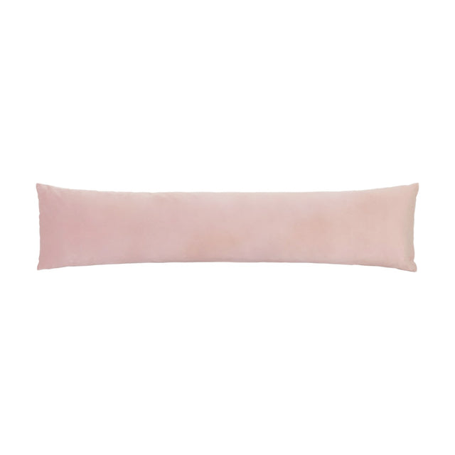 Opulence Plain Velvet Draught Excluder in Powder pink, a long bolster-shaped cushion with a smooth velvet pile and plain edging, shown on a white background.