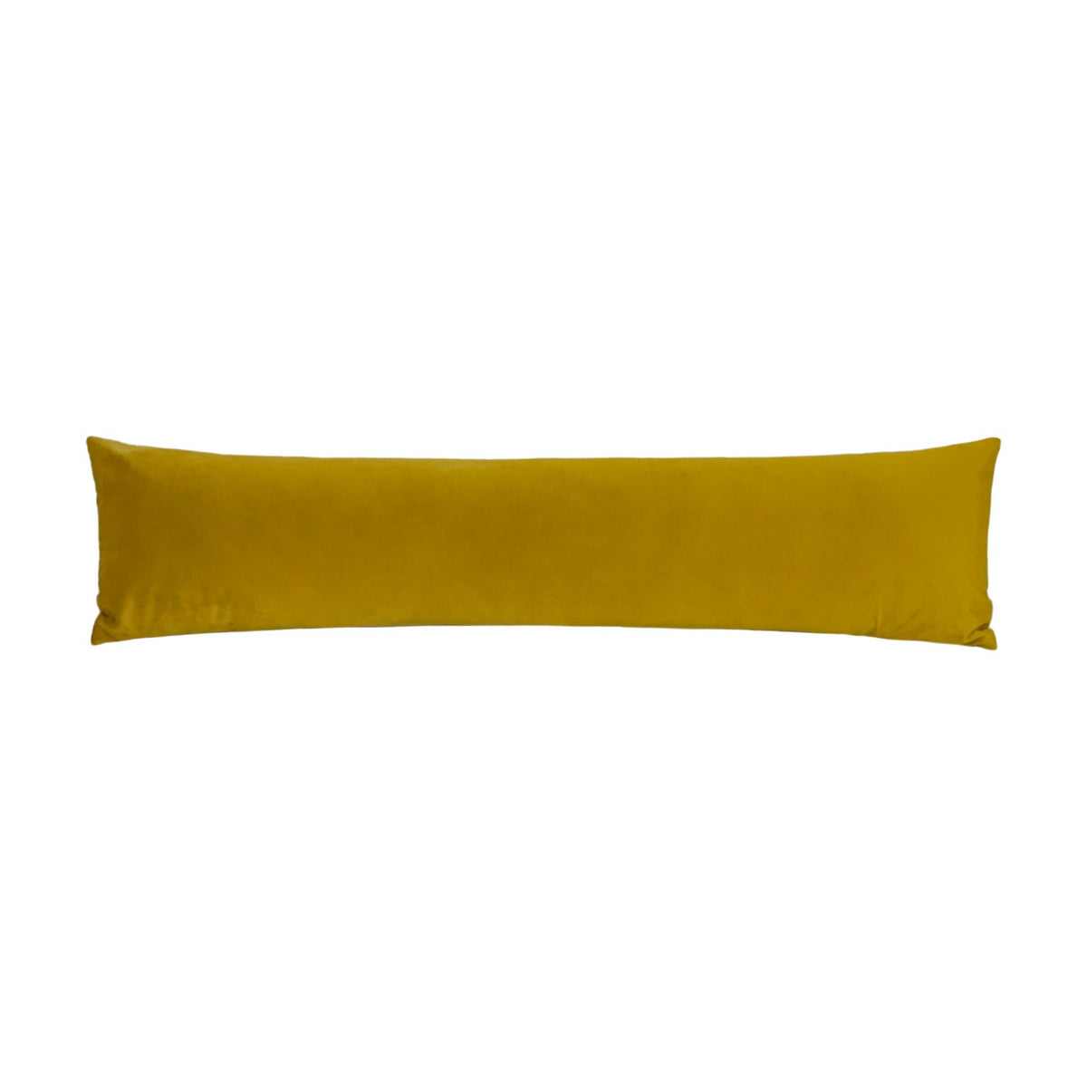 Opulence Plain Velvet Draught Excluder in saffron yellow, a long bolster-style cushion with plain velvet fabric and soft edging, shown on a white background.