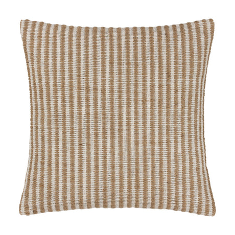 Organik Plain Cotton Cushion in natural, a 45 x 45cm square cushion with fine vertical stripes of sandy jute and soft white cotton, shown on a plain background.