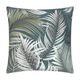 Palma Reversible Polyester Cushion in green, square outdoor cushion with tonal botanical palm leaf print, shown on a plain white background.