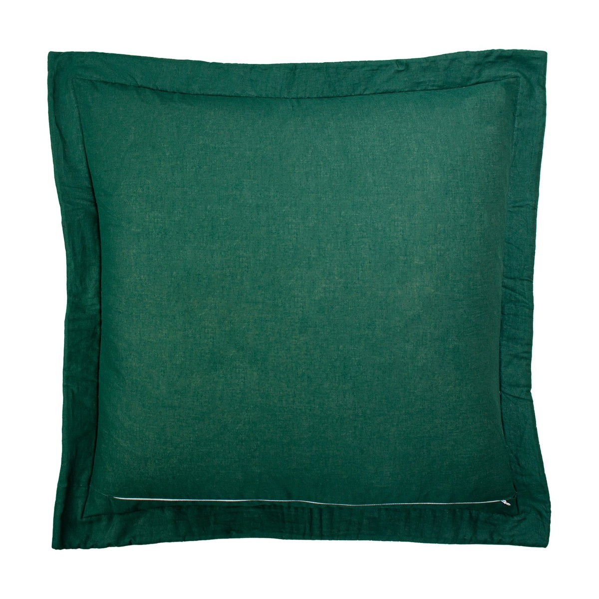 Palmeria Velvet Cotton Cushion in emerald green with a flanged edge and hidden zip closure, shown on a plain white background.