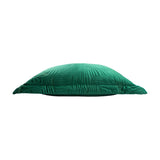 Side view of the Palmeria Velvet Cotton Cushion in emerald, showing quilted palm-leaf stitching on a plump velvet cover, set against a plain white background.