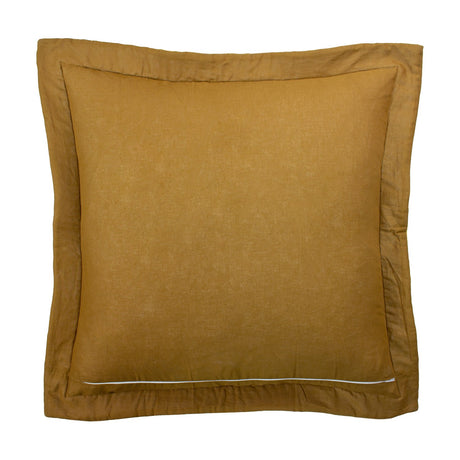Palmeria Velvet Cotton Cushion in gold, showing the plain cotton reverse side with flanged edge and hidden zip closure, photographed on a white background.