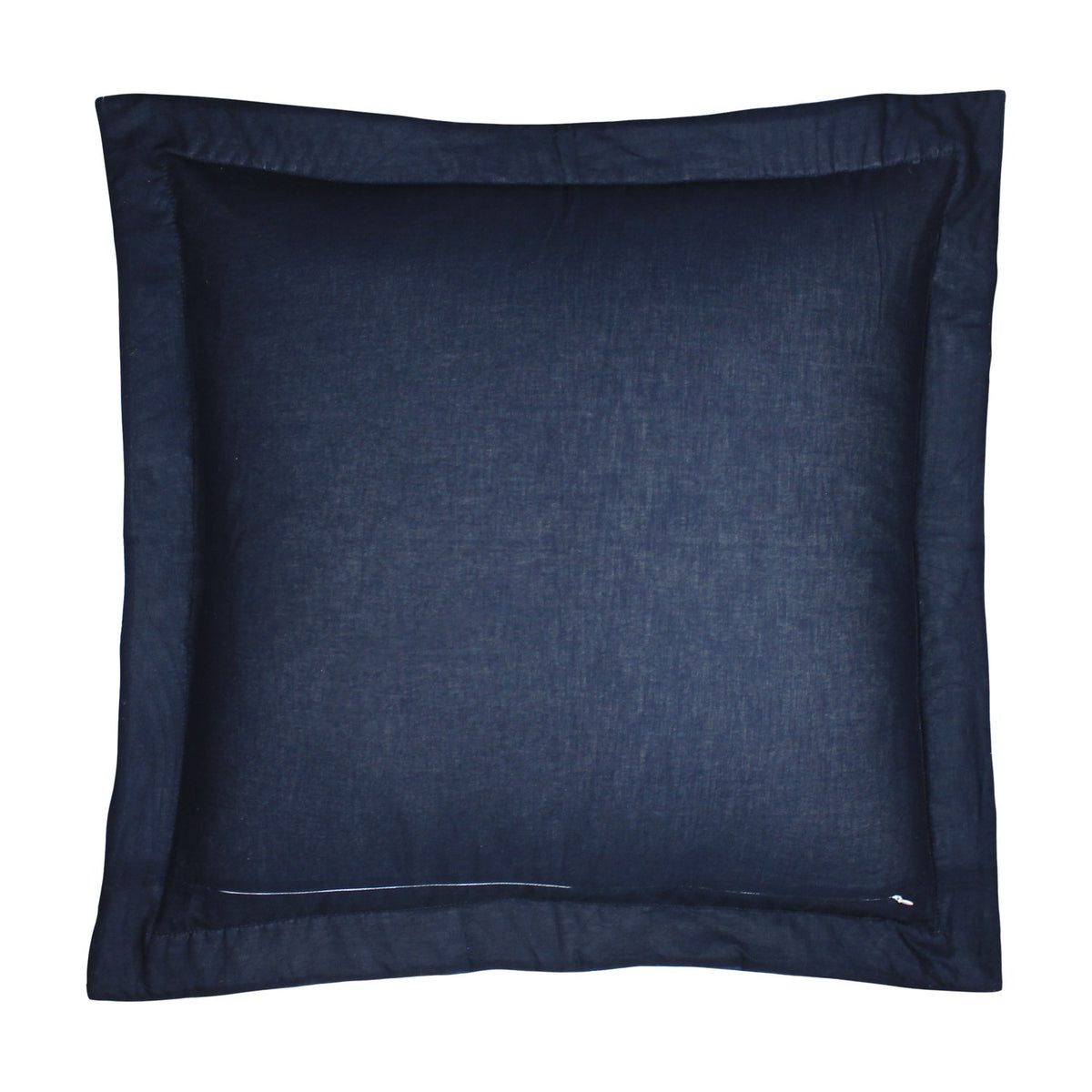 Palmeria Velvet Cotton Cushion in navy with a wide flanged border and quilted front, shown on a plain white background.