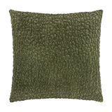 Pebble Linen Chenille Cushion in Lichen, a square olive-green cushion with a raised, pebble-textured chenille surface, shown on a plain white background.