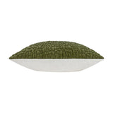 Side view of the Pebble Linen Chenille Cushion in Lichen, showing textured olive-green pebble chenille front and plain white linen back, on a white background.