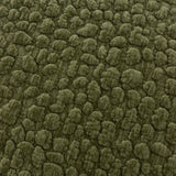 Close-up of the Pebble Linen Chenille Cushion in Lichen, showing raised, pebble-textured chenille pile in deep olive green with subtle sheen.