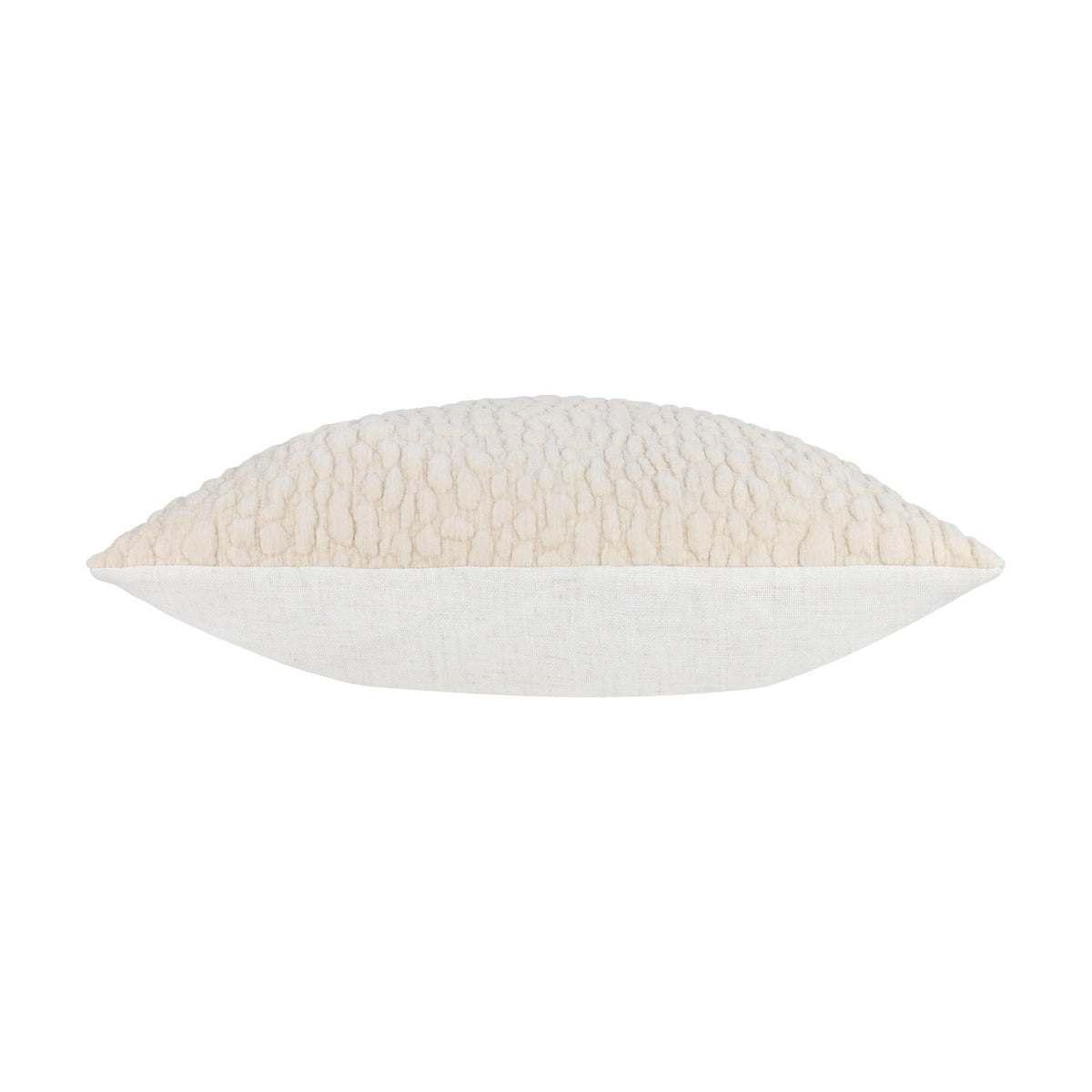 Pebble Linen Chenille Cushion in Natural, shown side-on with a textured pebble-relief chenille face and plain white linen back, set against a white background.