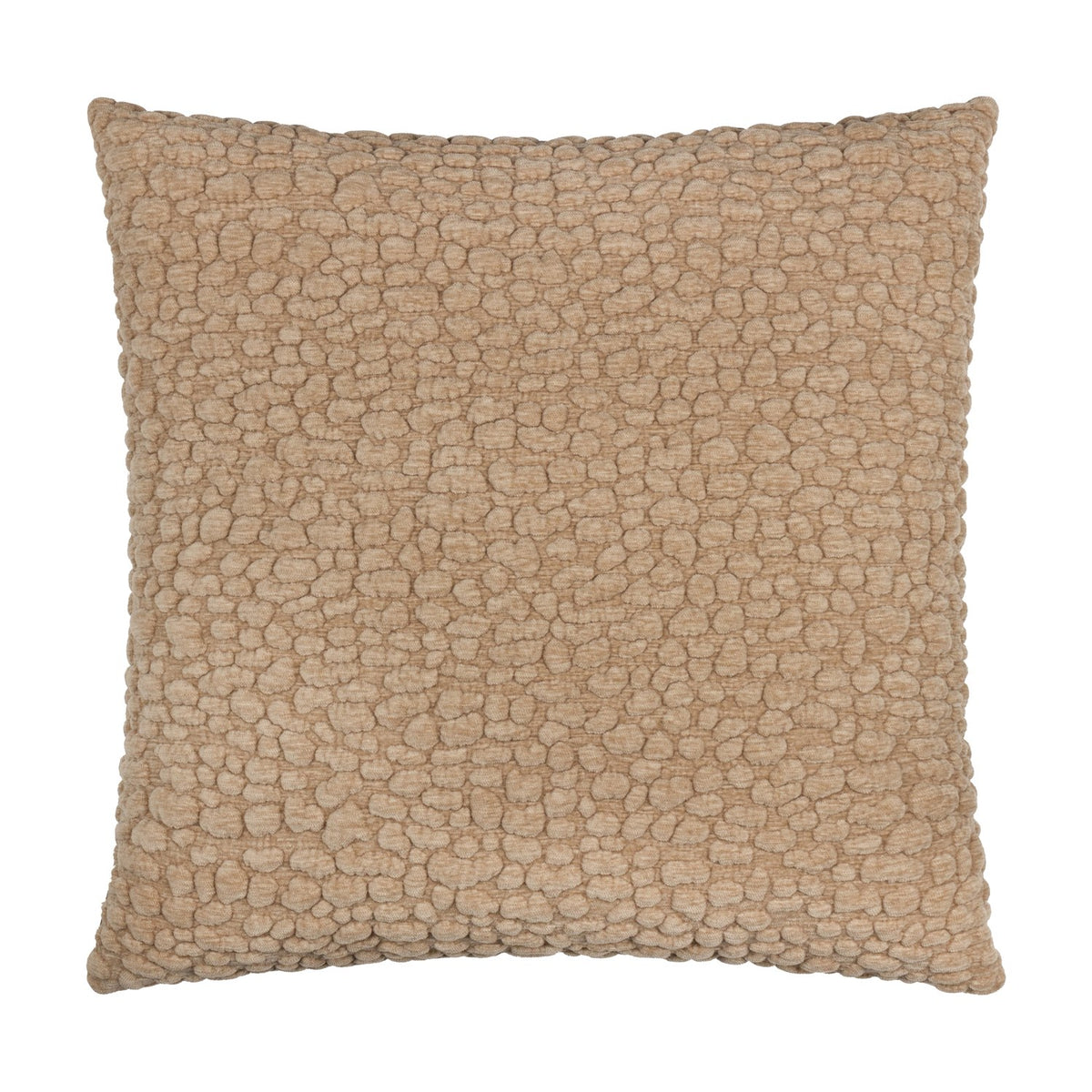 Pebble Linen Chenille Cushion in stone, a square 45 x 45cm design with a raised, pebble-textured chenille surface in neutral beige, shown on a plain white background.