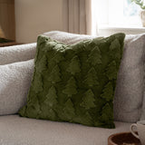 Pines Jacquard Faux Fur Cushion - Forest Green