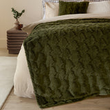 Pines Jacquard Faux Fur Cushion - Forest Green