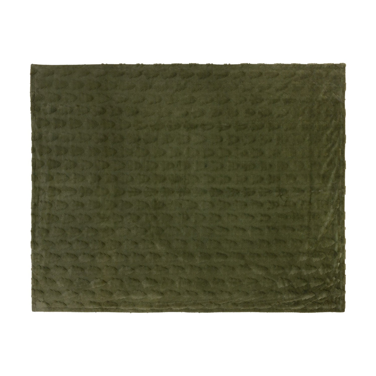 Pines Velvet Faux Fur Throw in forest green, shown flat with a raised tree pile pattern across the surface on a plain white background.