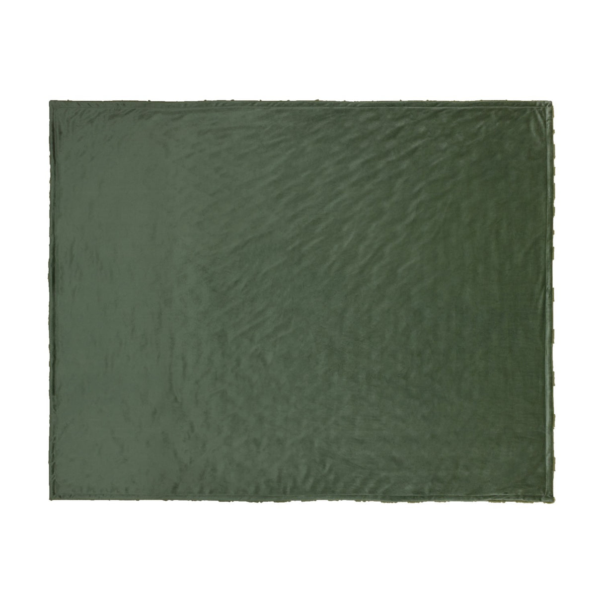 Pines Velvet Faux Fur Throw in forest green, shown flat with its smooth velvet reverse side facing up against a plain white background.