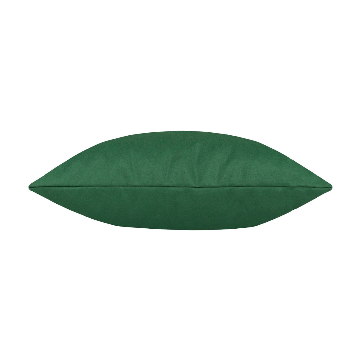 Plain Printed Polyester Cushion in bottle green, shown from the side with a plump, edge-stitched shape on a plain white background.