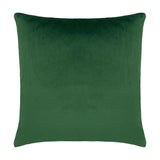 Platalea Botanical Velvet Cushion in Pink shown reverse side, plain green velvet fabric, square 43 x 43cm shape, photographed on a white background.
