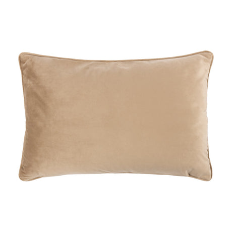 Rectangular natural velvet cushion, Classic Animal Velvet Cushion, plain cream fabric with piped edge, shown against a white background.
