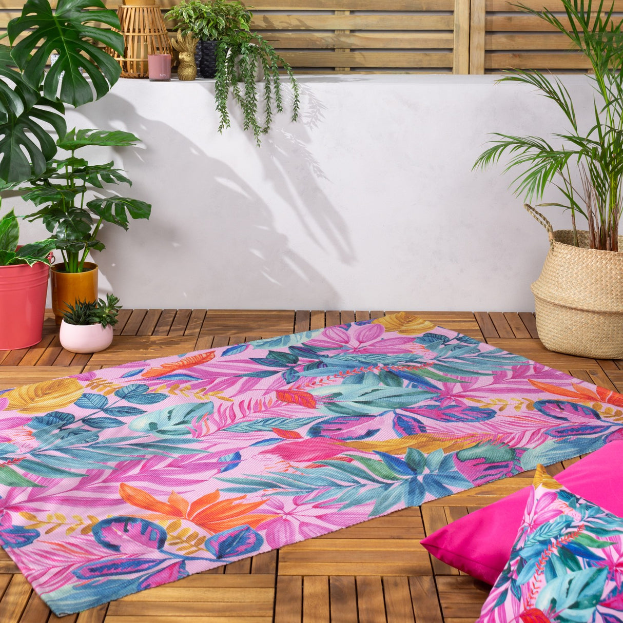 Psychedelic Jungle Printed Polyester Rug - Pink