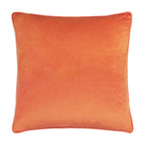 Square velvet cushion in solid orange with matching piped edge trim, shown against a plain white background, reverse side of the Pumpkin Spice Striped Velvet Cushion.