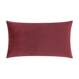 Rectangular velvet cushion, 30x50cm, shown reverse side in plain deep red velvet, part of the Pick Your Poison Striped Velvet Cushion set, on a plain white background.