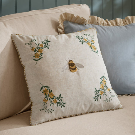 Rambbee Velvet Linen Cushion - Natural
