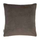 Rambshe Velvet Linen Cushion in Natural, a square velvet cushion with a plain brown finish and gingham-check piped edging, shown against a white background.