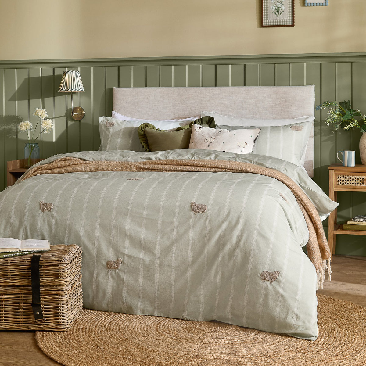 Ramble Cotton Striped Duvet Cover Set - Sage