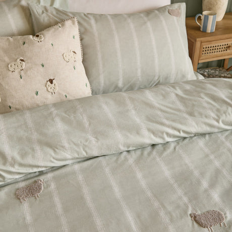 Ramble Cotton Striped Duvet Cover Set - Sage