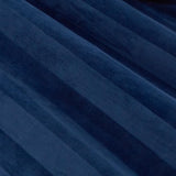 Close-up of Regency Stripe eyelet curtains in Midnight, showing soft-pile velvet with subtle vertical stripes creating light and dark navy tonal shifts.