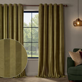 Regency Stripe Velvet Fully Lined Eyelet Curtains - Olive