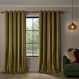 Regency Stripe Velvet Fully Lined Eyelet Curtains - Olive