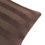 Close-up of the Regency Stripe Jacquard Velvet Cushion in chocolate brown, showing woven stripes alternating matt and sheen pile with a piped edge, on a plain white background.