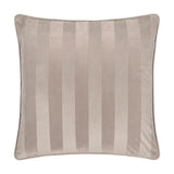Regency Stripe Jacquard Velvet Cushion in grey, square with piped edge, showing woven tonal stripes in matt and sheen velvet, on a plain white background.