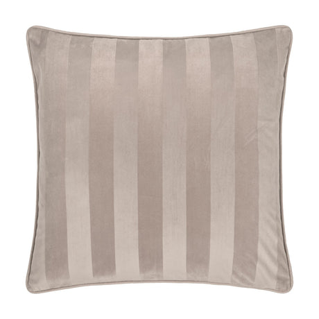 Regency Stripe Jacquard Velvet Cushion in grey, square with piped edge, showing woven tonal stripes in matt and sheen velvet, on a plain white background.