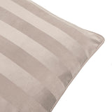 Close-up of the Regency Stripe Jacquard Velvet Cushion in grey, showing woven tonal stripes with a matt-and-sheen finish and neat piped edge, against a white background.