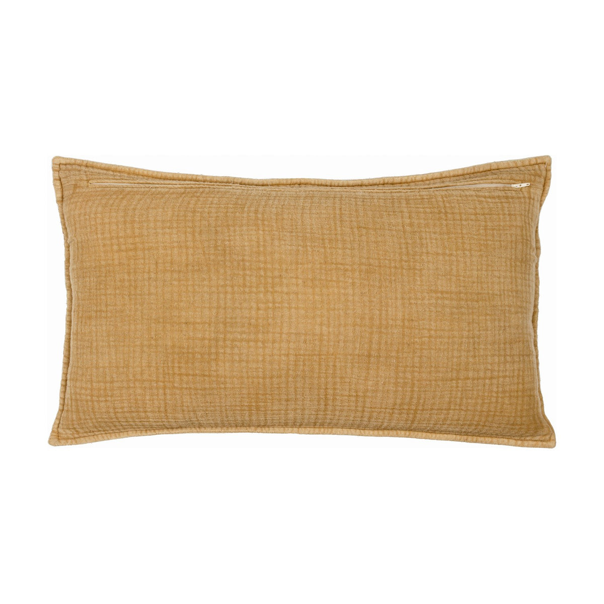 Ribble Reversible Cotton Cushion in honey, a rectangular bolster-style cotton cover with a fine ribbed, stonewashed texture and rear zip fastening, shown on a plain white background.