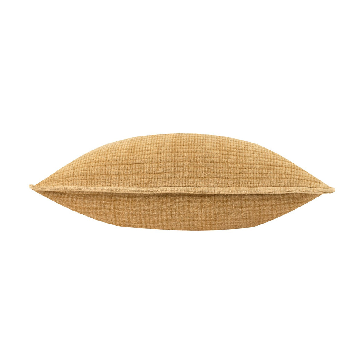 Ribble Reversible Cotton Cushion in honey, a rectangular bolster-shaped cushion with a ribbed cotton texture and stonewashed finish, shown side-on against a plain white background.