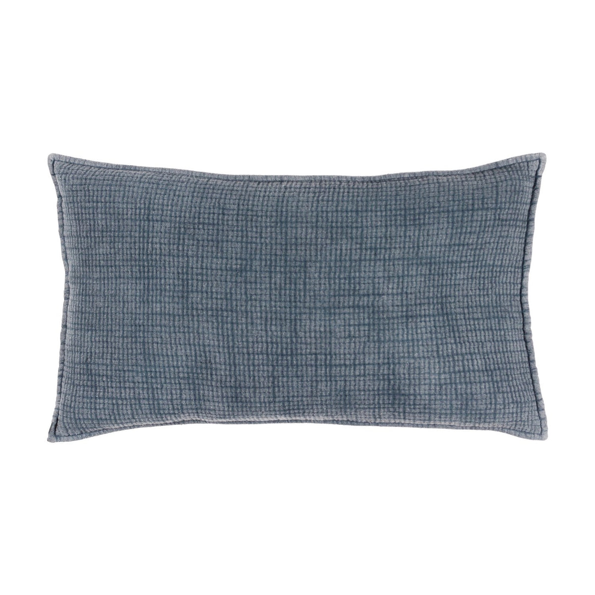 Ribble Reversible Cotton Cushion in ink blue, rectangular bolster shape with a subtly ribbed woven texture, shown on a plain white background.