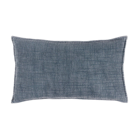 Ribble Reversible Cotton Cushion in ink blue, rectangular bolster shape with a subtly ribbed woven texture, shown on a plain white background.