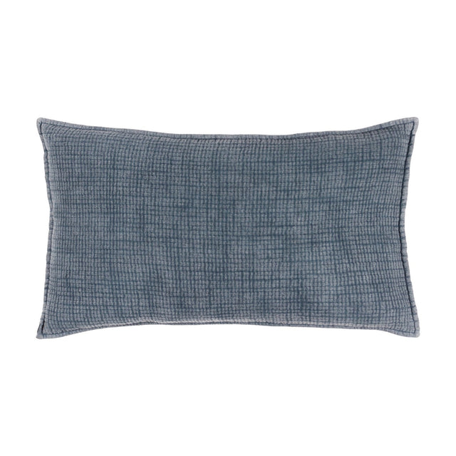 Ribble Reversible Cotton Cushion in ink blue, rectangular bolster shape with a subtly ribbed woven texture, shown on a plain white background.