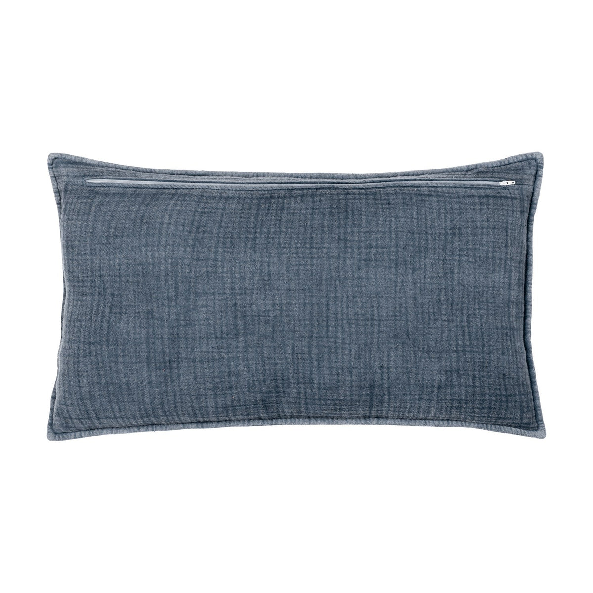 Ribble Reversible Cotton Cushion in ink blue, rectangular bolster shape with ribbed woven texture and rear zip fastening, shown against a plain white background.