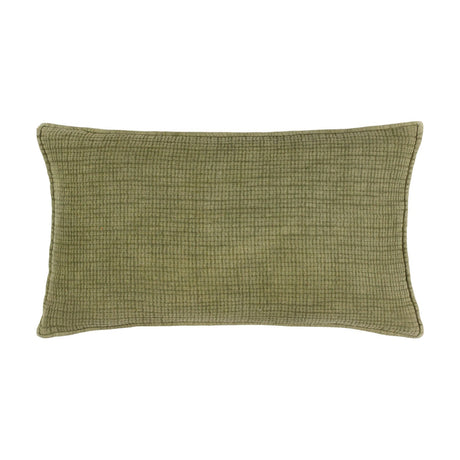 Ribble Reversible Cotton Cushion in khaki, a rectangular lumbar cushion with a softly ribbed, stonewashed cotton weave, shown against a plain white background.