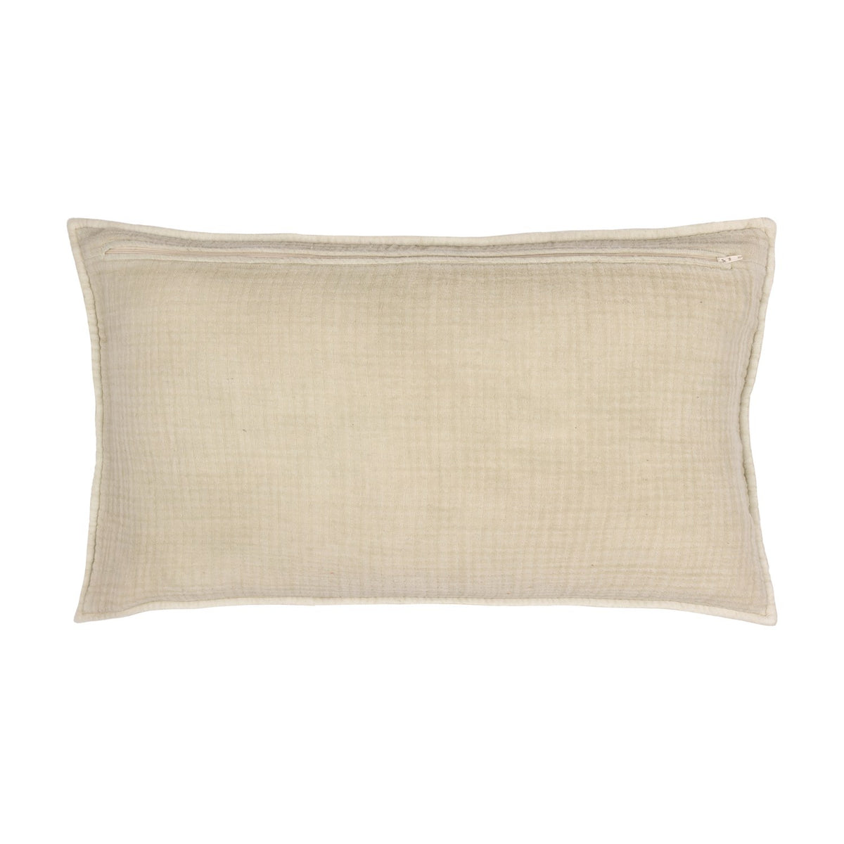 Ribble Reversible Cotton Cushion in natural, rectangular 40 x 60cm shape shown with concealed zip closure, plain woven cotton back, on a white background.