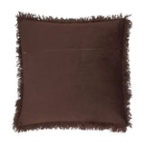 Rowan Velvet Faux Fur Cushion in chocolate brown, reverse side shown with smooth velvet finish and concealed zip closure, on a plain white background.