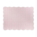 Scallop Plain Cotton Blend Bedspread in pink and white gingham check with white scalloped edge trim, shown flat on a plain white background.