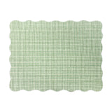 Scallop Plain Cotton Blend Bedspread in sage green gingham check with scalloped edge, shown flat on a plain white background.