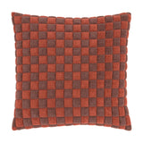 Softie Check square cushion in cinnamon and chocolate, quilted polyester fabric with a raised checkerboard pattern, shown on a plain white background.