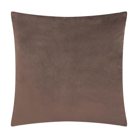 Softie Check square cushion in plain velvet-style brown fabric, shown on a plain white background.