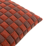 Softie Check polyester cushion in cinnamon and chocolate, close-up of the quilted checkerboard pattern with raised padded squares, shown on a white background.