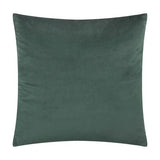 Softie Check square cushion in plain green velvet-look polyester fabric, shown reverse side on a plain white background.